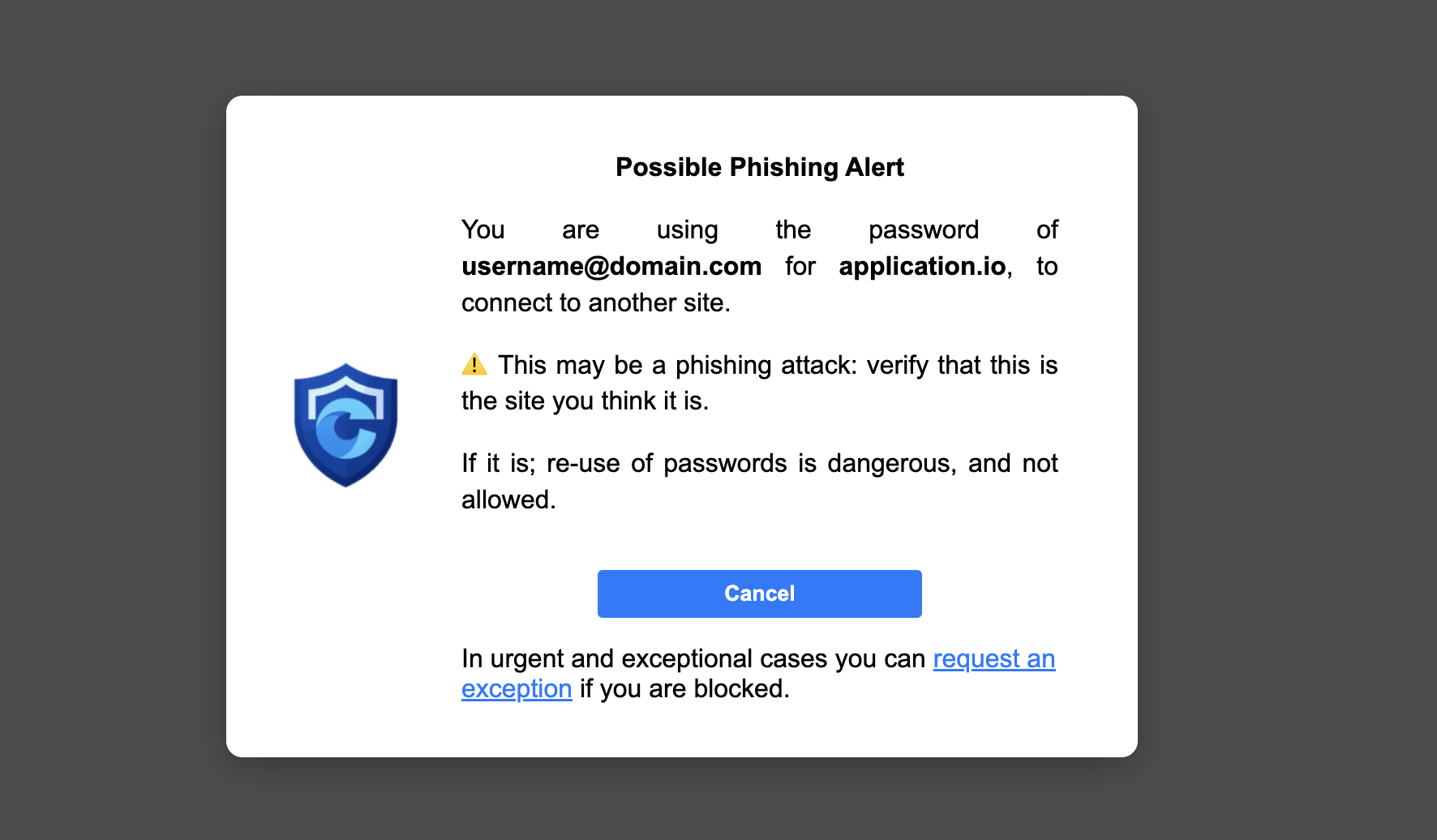 Phishing warning